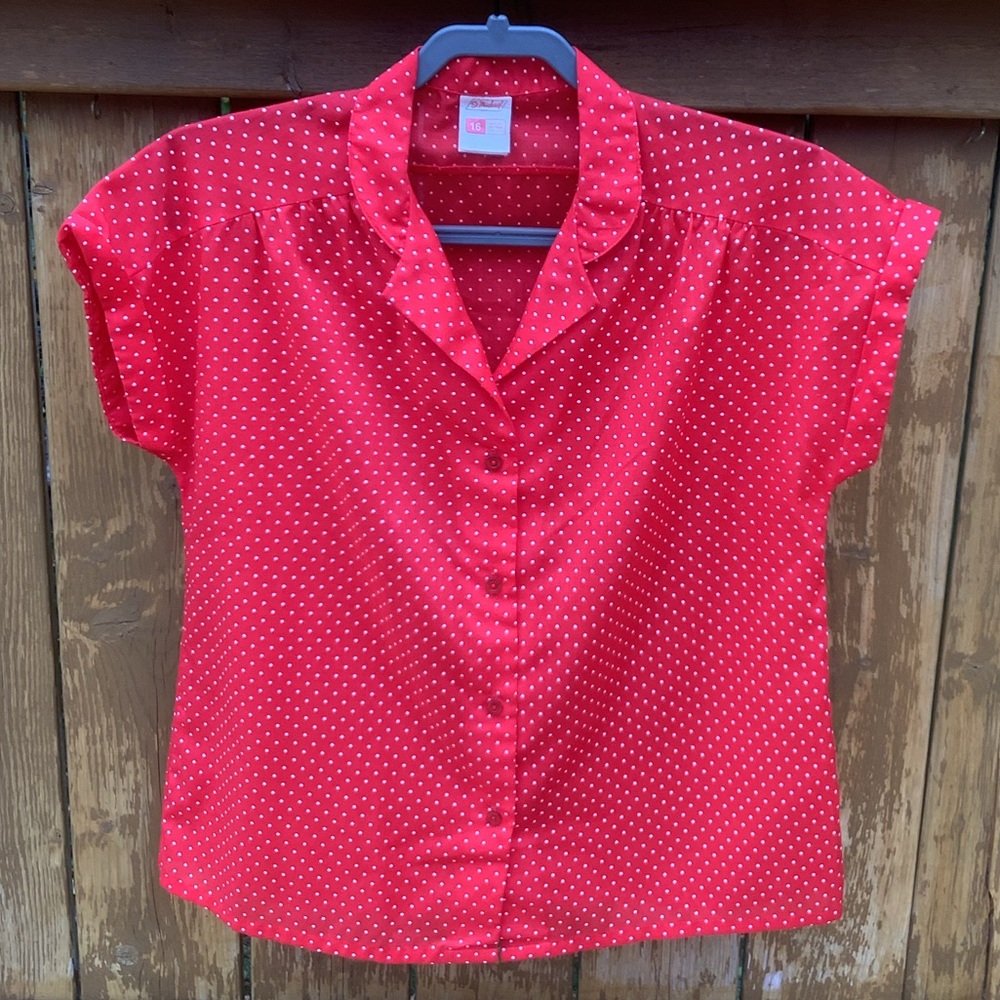 Vintage Red Polka Dot Blouse - fits sz 12